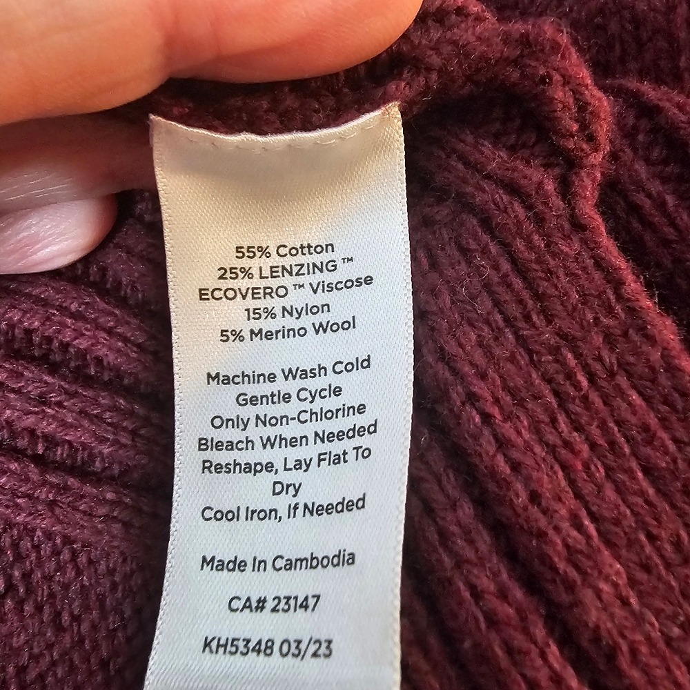Talbots Petite Burgundy Mock Neck Ribbed Yoke Pullover Sweater Wine Size P - Picture 9 of 9